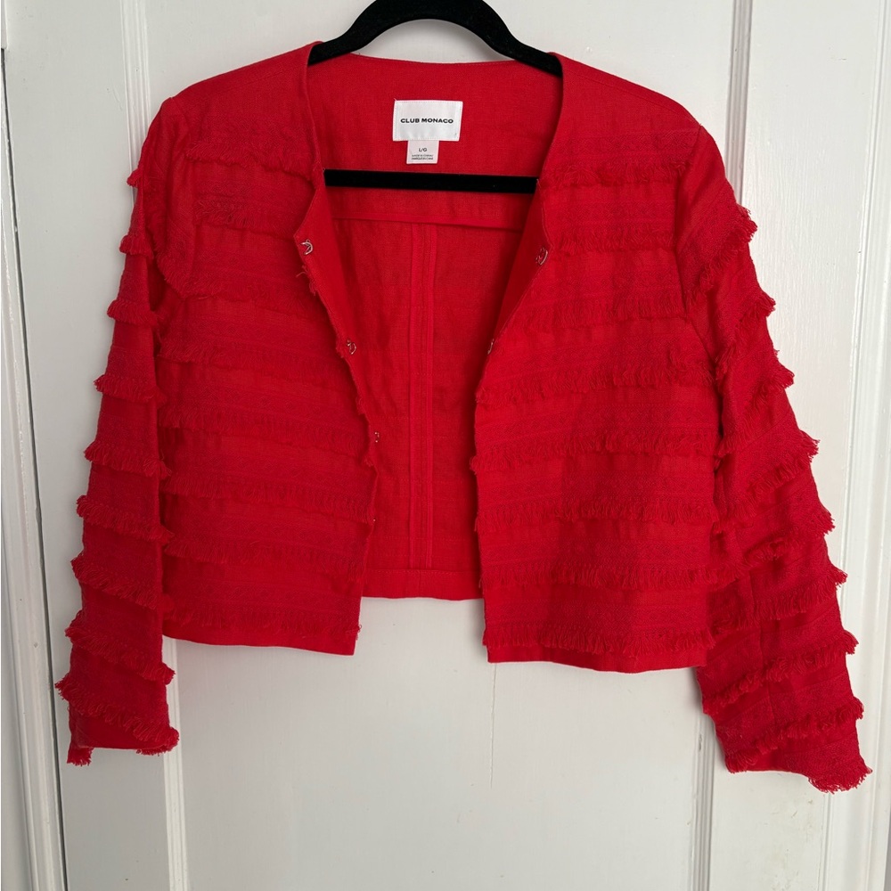 Club Monaco Rabah Fringed Jacket - Red - Picture 2 of 3